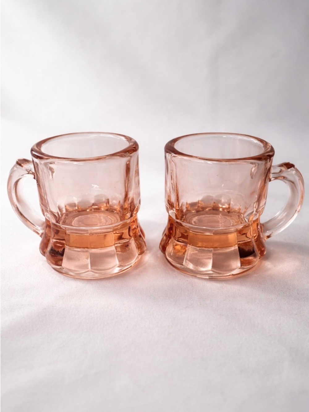 Vintage Pink Depression Glass Mini Mug Shot Glass Set of 2 | Toothpick Holders